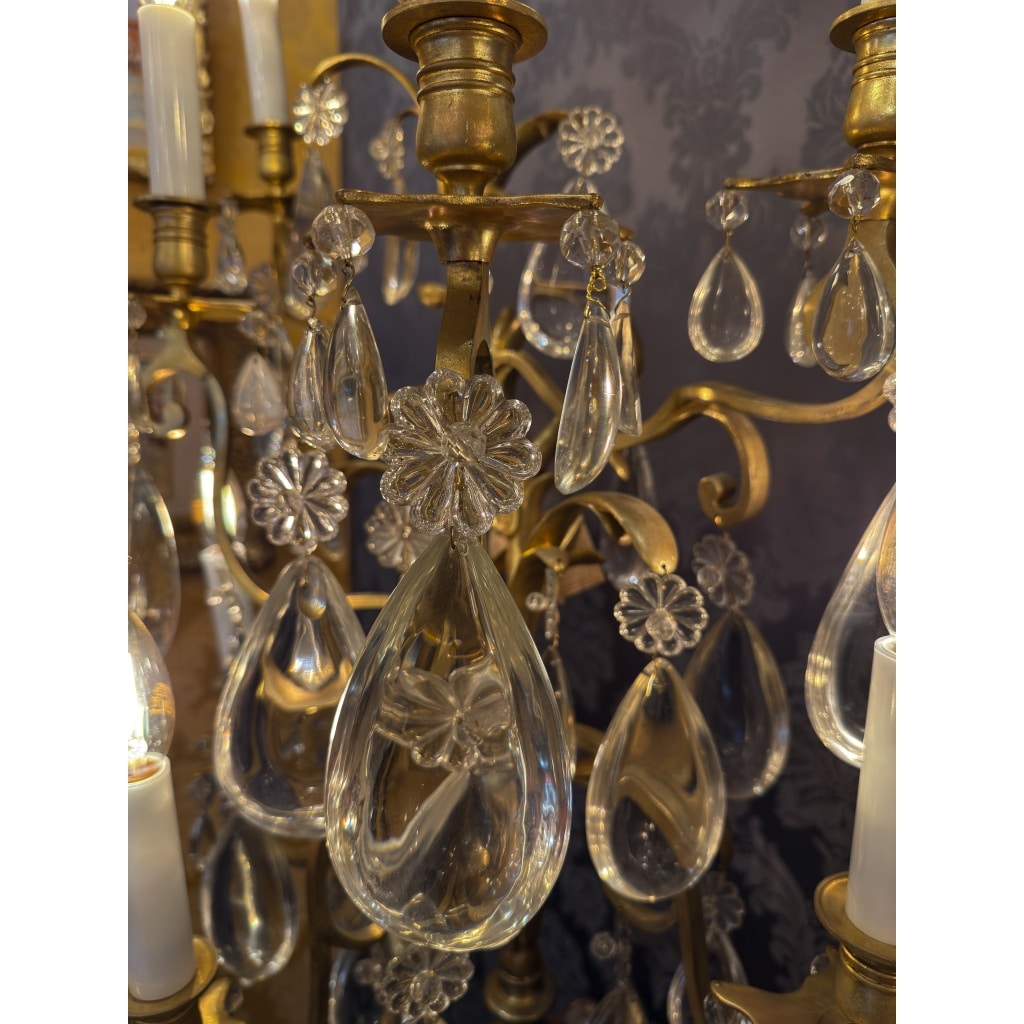Hôtel du Comte Potocki Paire d’importantes girandoles en bronze doré et décor de cristal Baccarat vers 1890 22