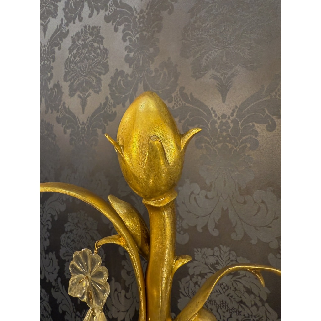 Hôtel du Comte Potocki Paire d’importantes girandoles en bronze doré et décor de cristal Baccarat vers 1890 23