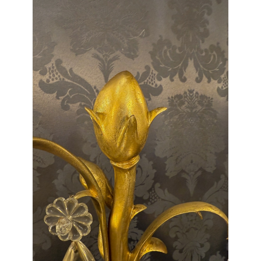 Hôtel du Comte Potocki Paire d’importantes girandoles en bronze doré et décor de cristal Baccarat vers 1890 24