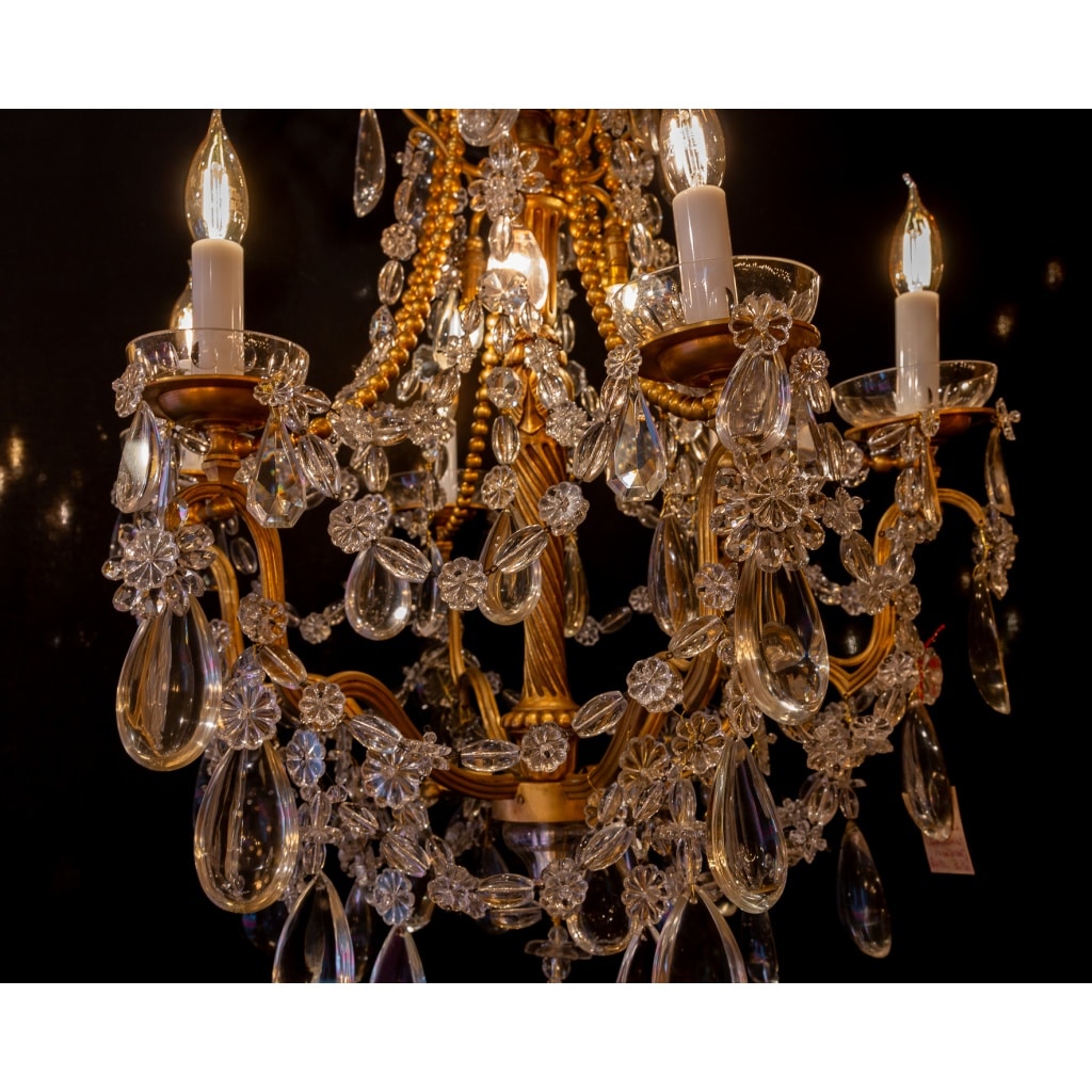 Lustre en bois et bronze doré de style Louis XVI à décor de cristal taillé vers 1880 10 Lustre en bois et bronze doré de style Louis XVI à décor de cristal taillé vers 1880 10