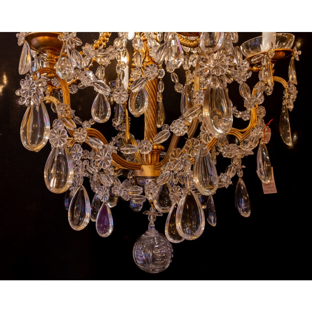 Lustre en bois et bronze doré de style Louis XVI à décor de cristal taillé vers 1880 11 Lustre en bois et bronze doré de style Louis XVI à décor de cristal taillé vers 1880 11