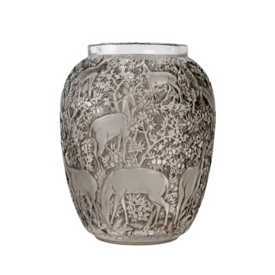 Vase « Biches » verre blanc patiné gris de René LALIQUE Vase « Biches » verre blanc patiné gris de René LALIQUE