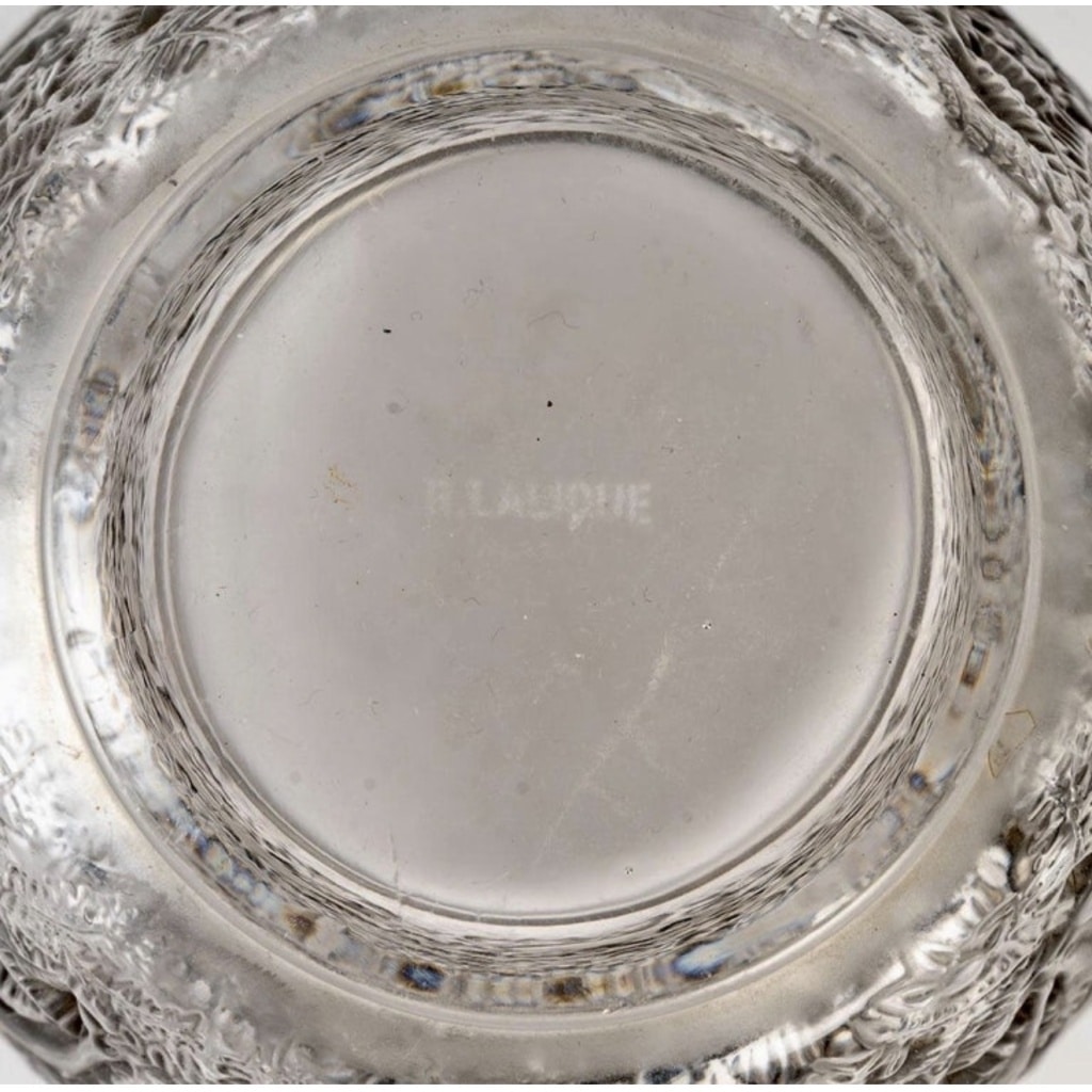 Vase « Biches » verre blanc patiné gris de René LALIQUE 6