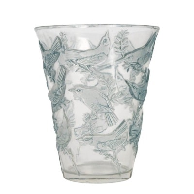 Vase « Grives » verre patiné bleu de René LALIQUE Vase « Grives » verre patiné bleu de René LALIQUE