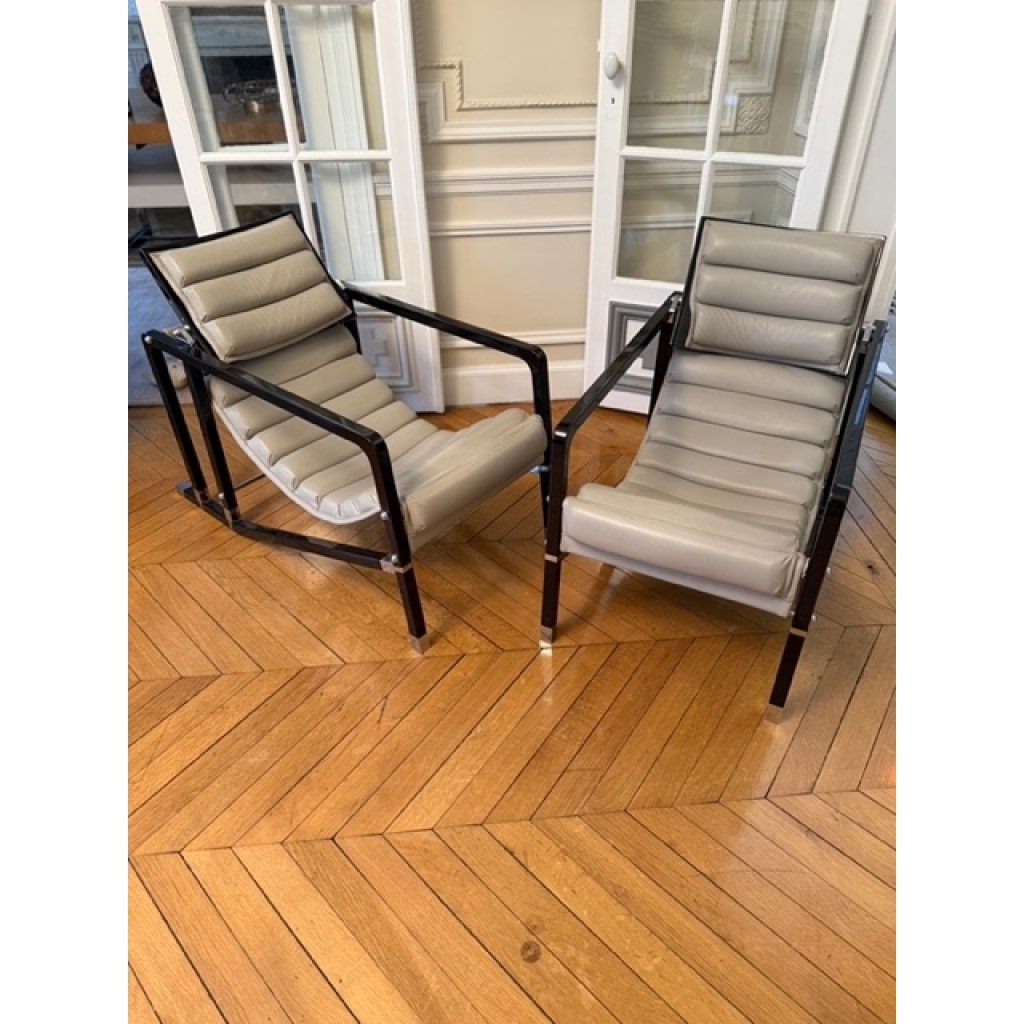 Eileen GRAY & ECART INTERNATIONAL (éditeur) Paire de fauteuils « Transat », modèle original créé circa 1926 5