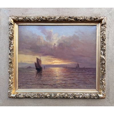 Emile MAILLARD Tableau Français fin 19è Coucher de soleil Huile sur toile signée Certificat d’authenticité. Emile MAILLARD Tableau Français fin 19è Coucher de soleil Huile sur toile signée Certificat d’authenticité.