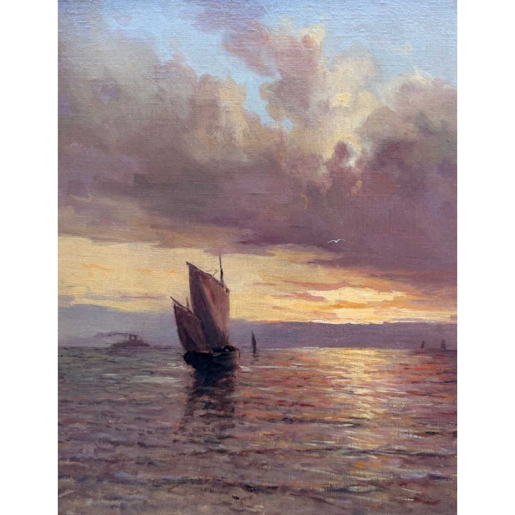 Emile MAILLARD Tableau Français fin 19è Coucher de soleil Huile sur toile signée Certificat d’authenticité. 4