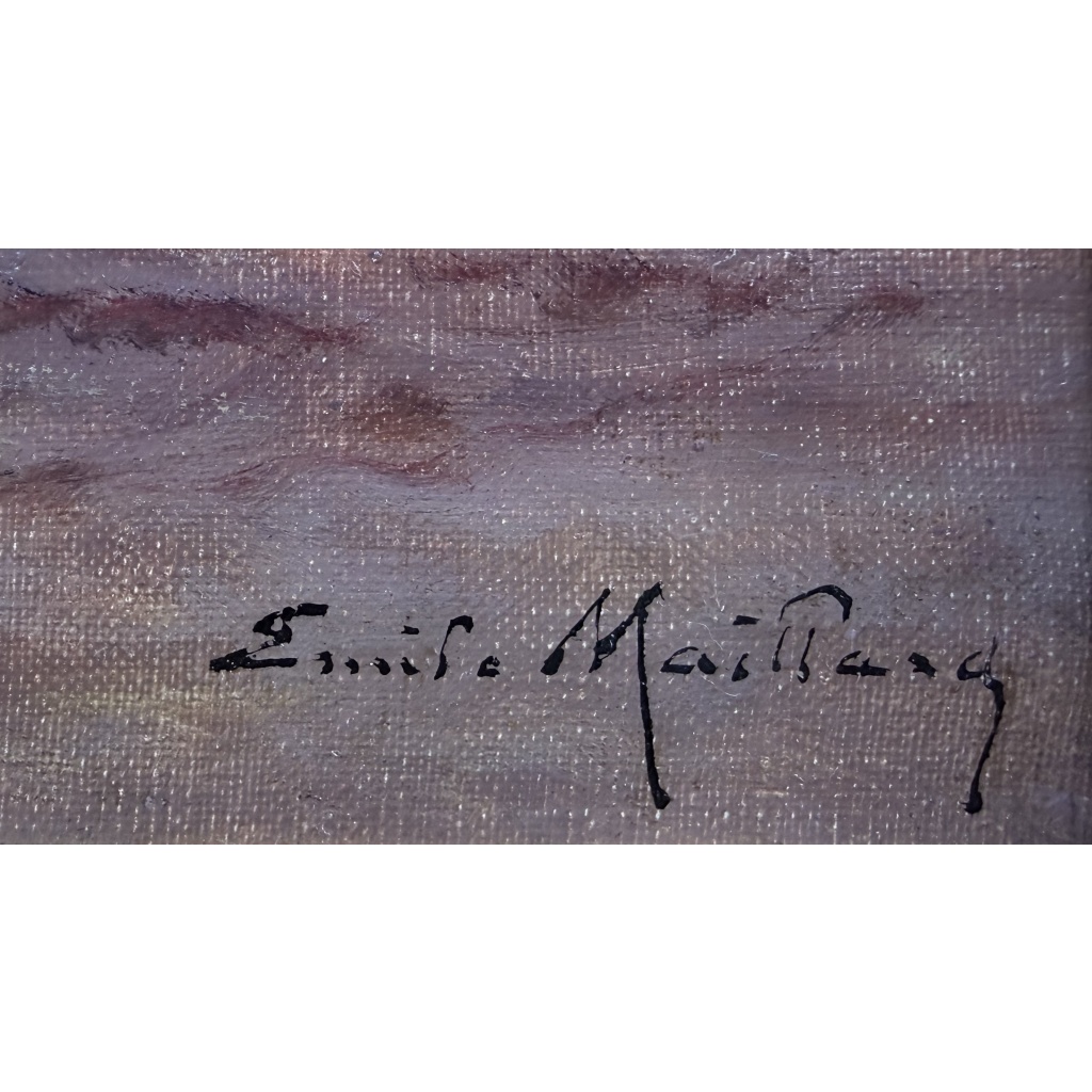 Emile MAILLARD Tableau Français fin 19è Coucher de soleil Huile sur toile signée Certificat d’authenticité. 3