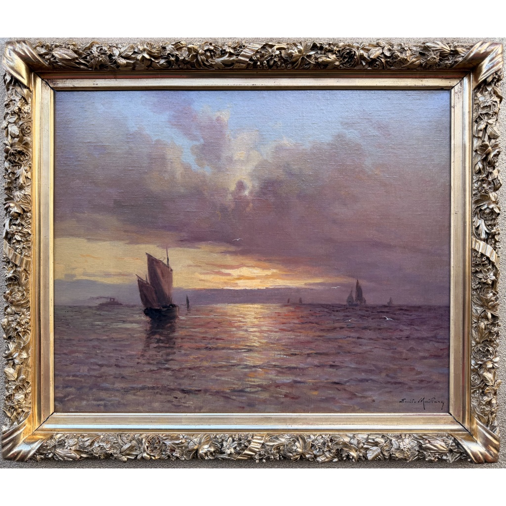 Emile MAILLARD Tableau Français fin 19è Coucher de soleil Huile sur toile signée Certificat d’authenticité. 9