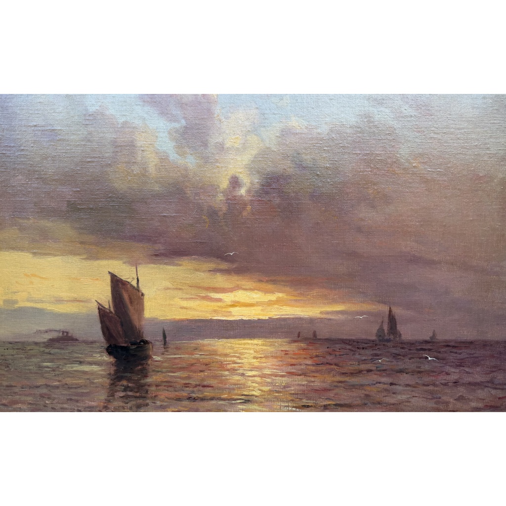 Emile MAILLARD Tableau Français fin 19è Coucher de soleil Huile sur toile signée Certificat d’authenticité. 11