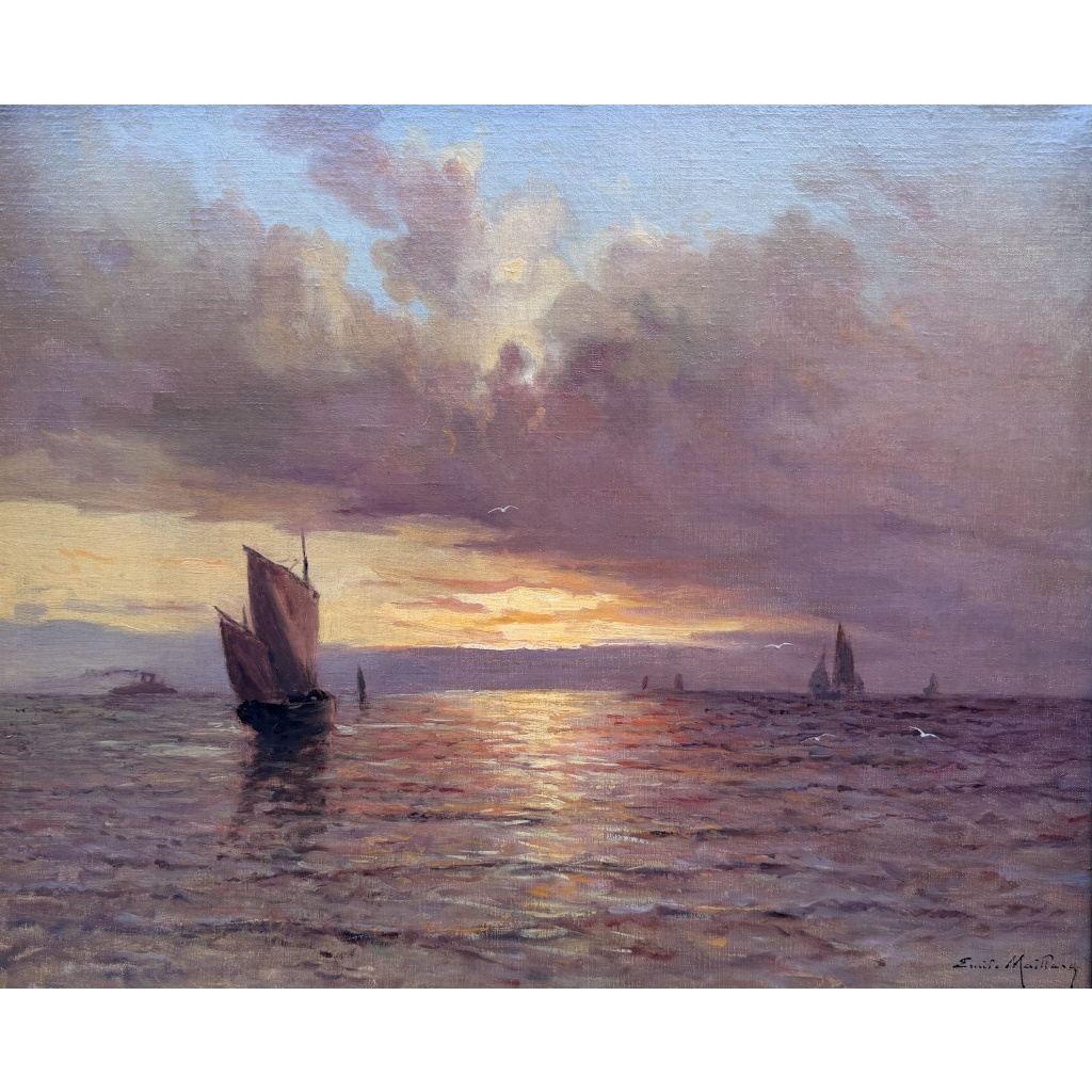 Emile MAILLARD Tableau Français fin 19è Coucher de soleil Huile sur toile signée Certificat d’authenticité. 7