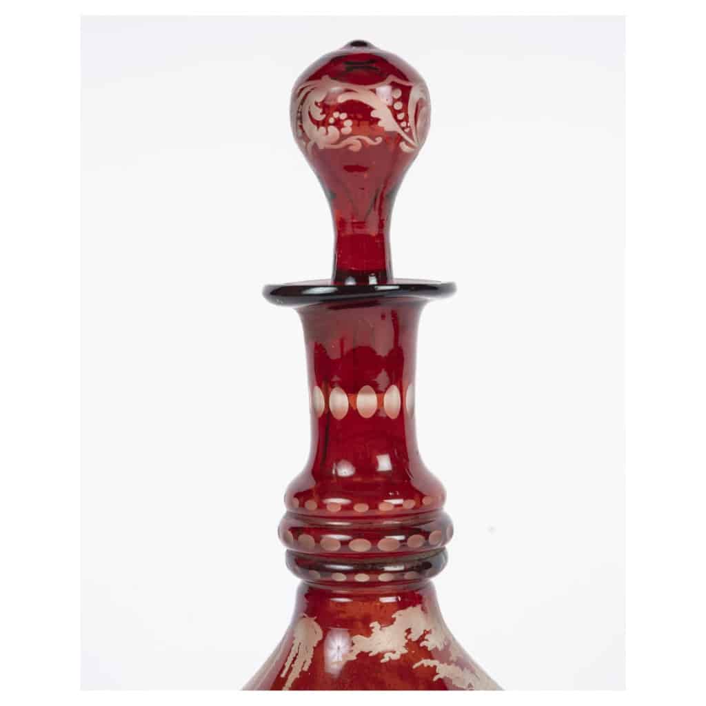 Set huile et vinaigre en cristal de bohème gravé et une petite salière, époque Napoléon III, XIXème siècle. 5