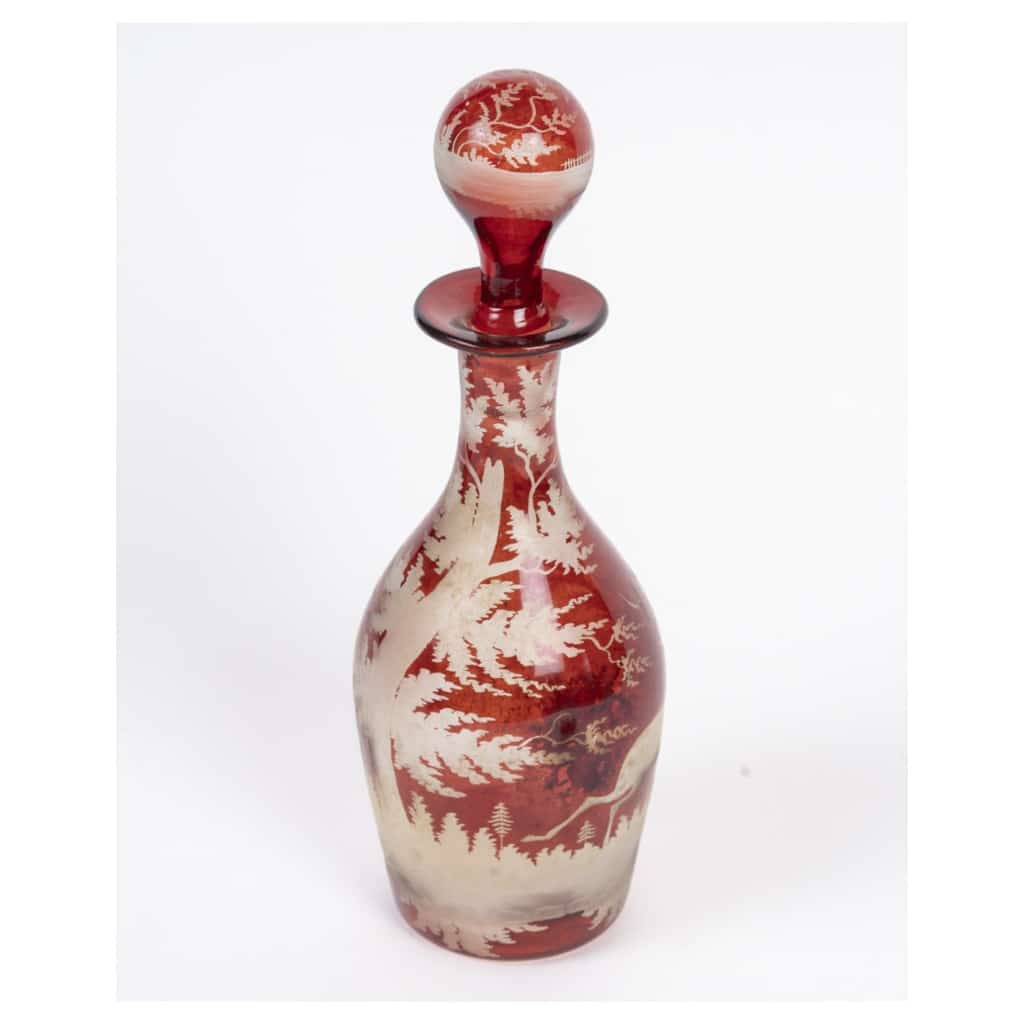 Set huile et vinaigre en cristal de bohème gravé et une petite salière, époque Napoléon III, XIXème siècle. 13