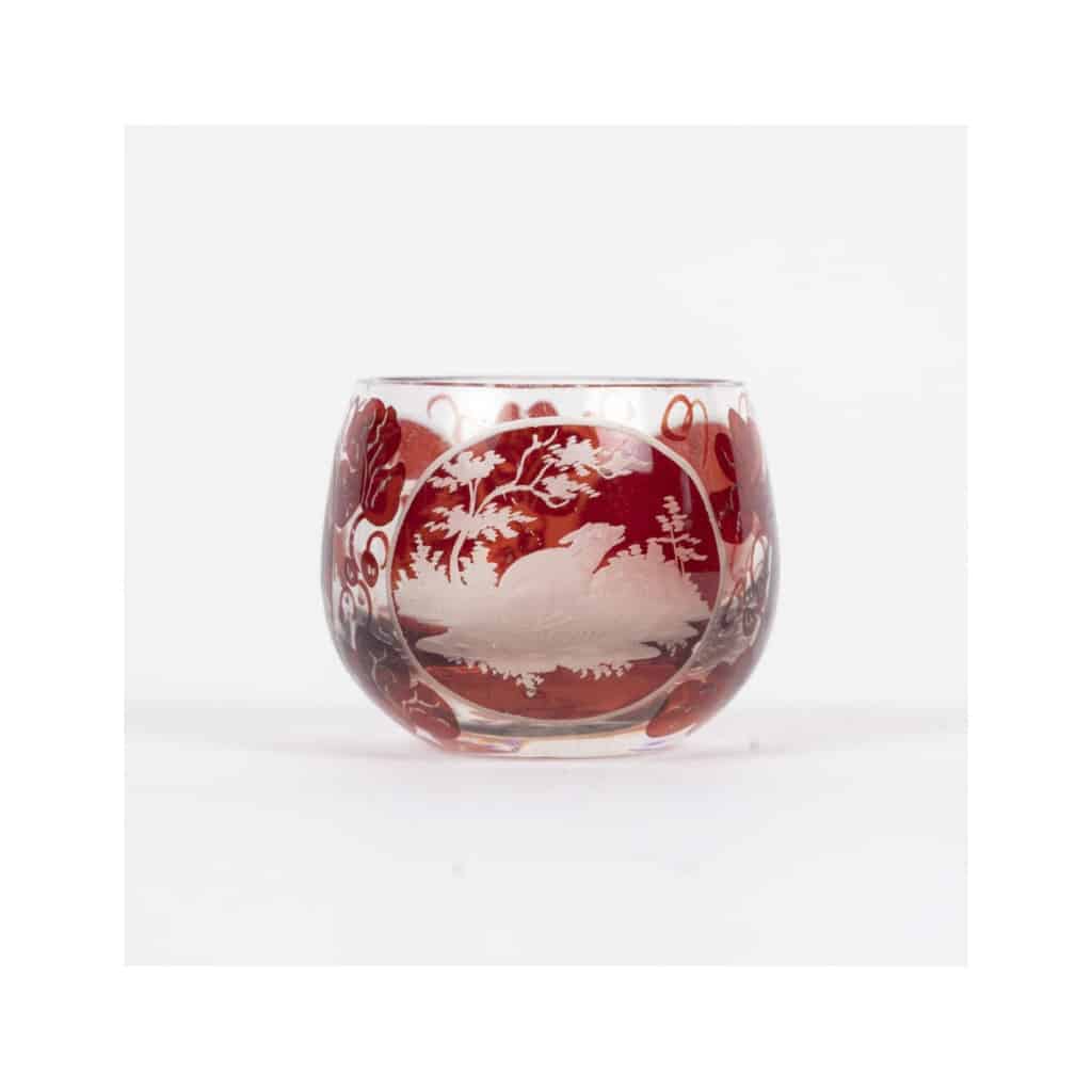 Set huile et vinaigre en cristal de bohème gravé et une petite salière, époque Napoléon III, XIXème siècle. 17