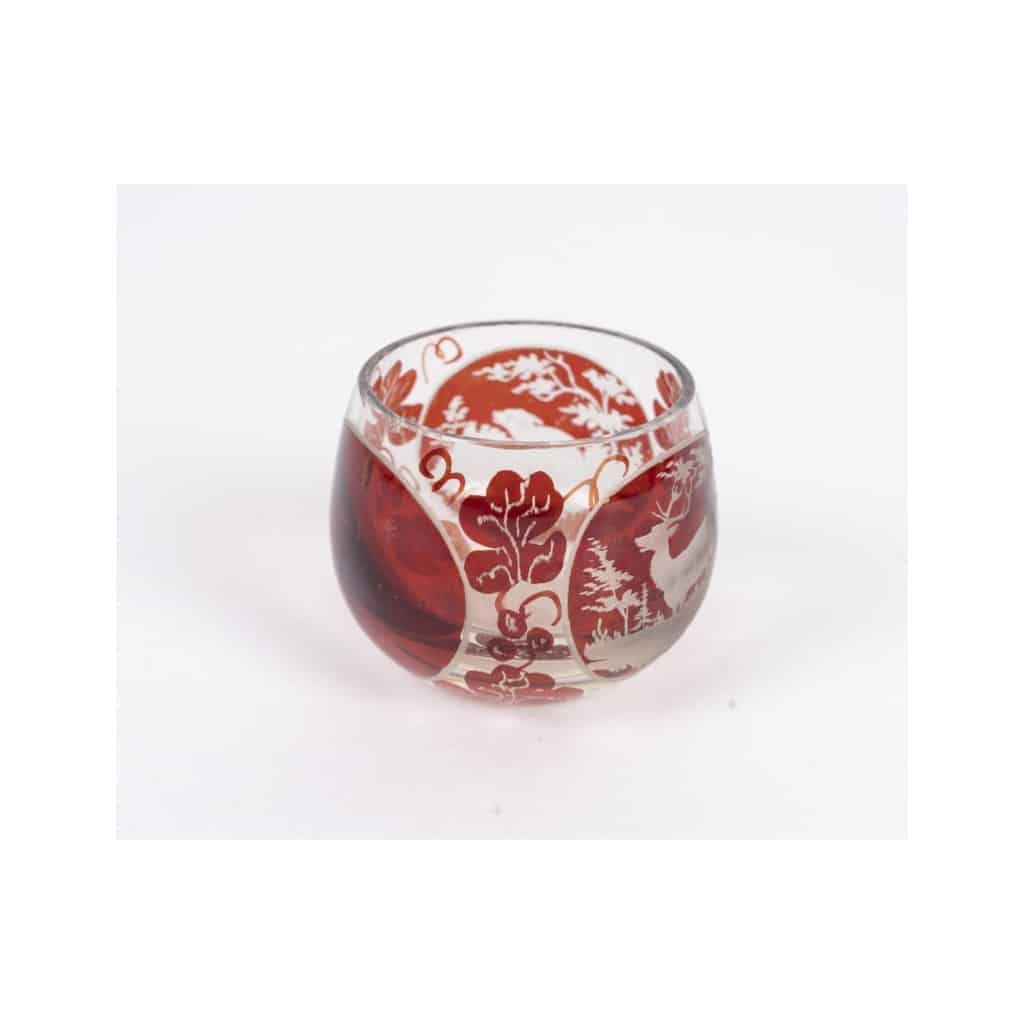 Set huile et vinaigre en cristal de bohème gravé et une petite salière, époque Napoléon III, XIXème siècle. 19