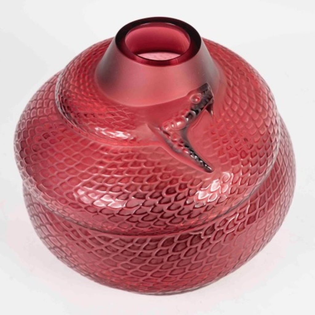 Maison Lalique France, vase Serpent rouge, neuf avec boite d’origine 3
