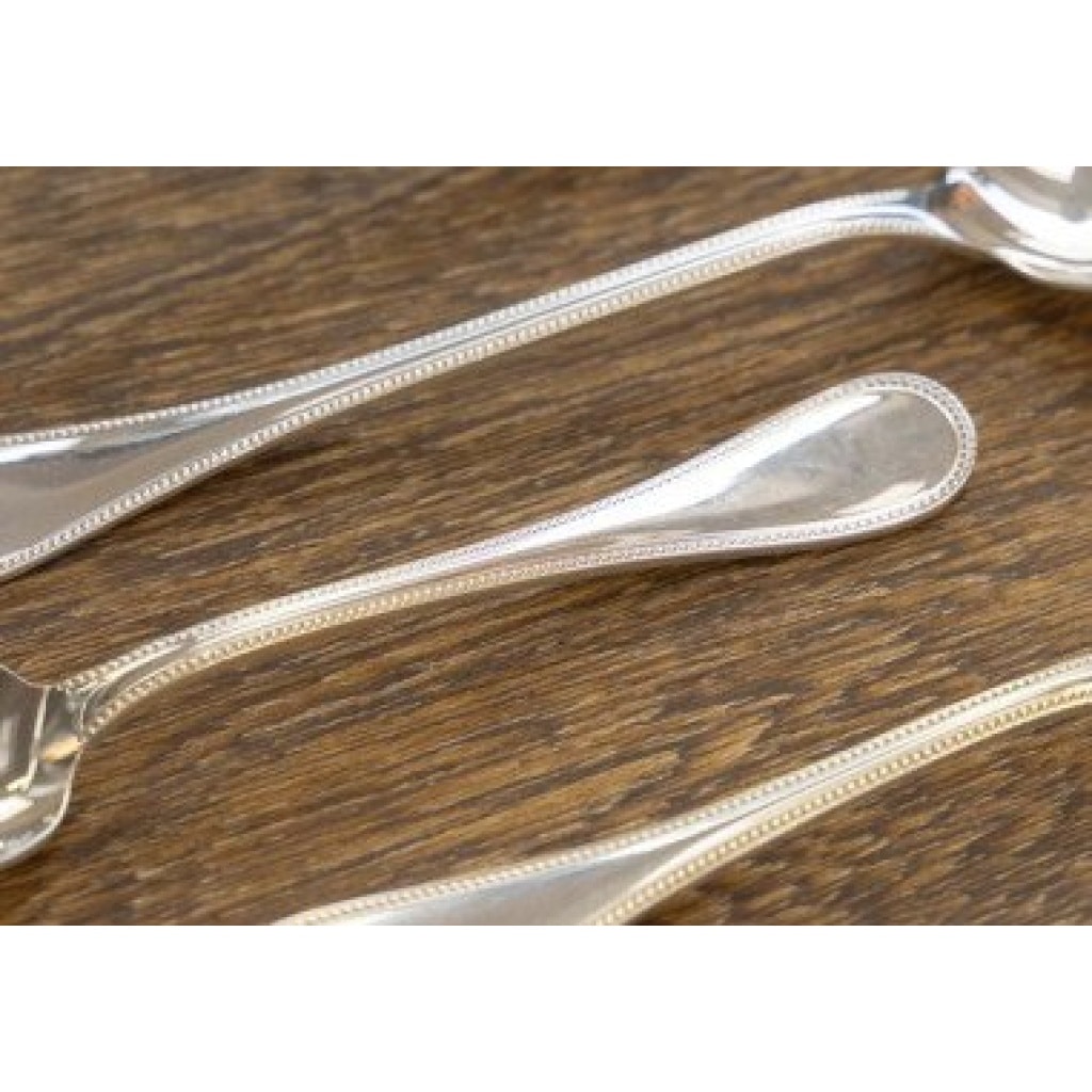 Christofle ménagère Perles pour 12 personnes (62 pièces) en métal argenté dans son coffre 6