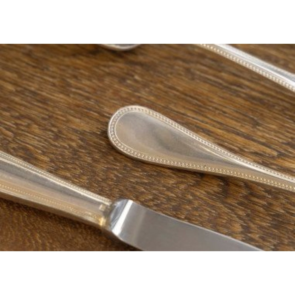 Christofle ménagère Perles pour 12 personnes (62 pièces) en métal argenté dans son coffre 7