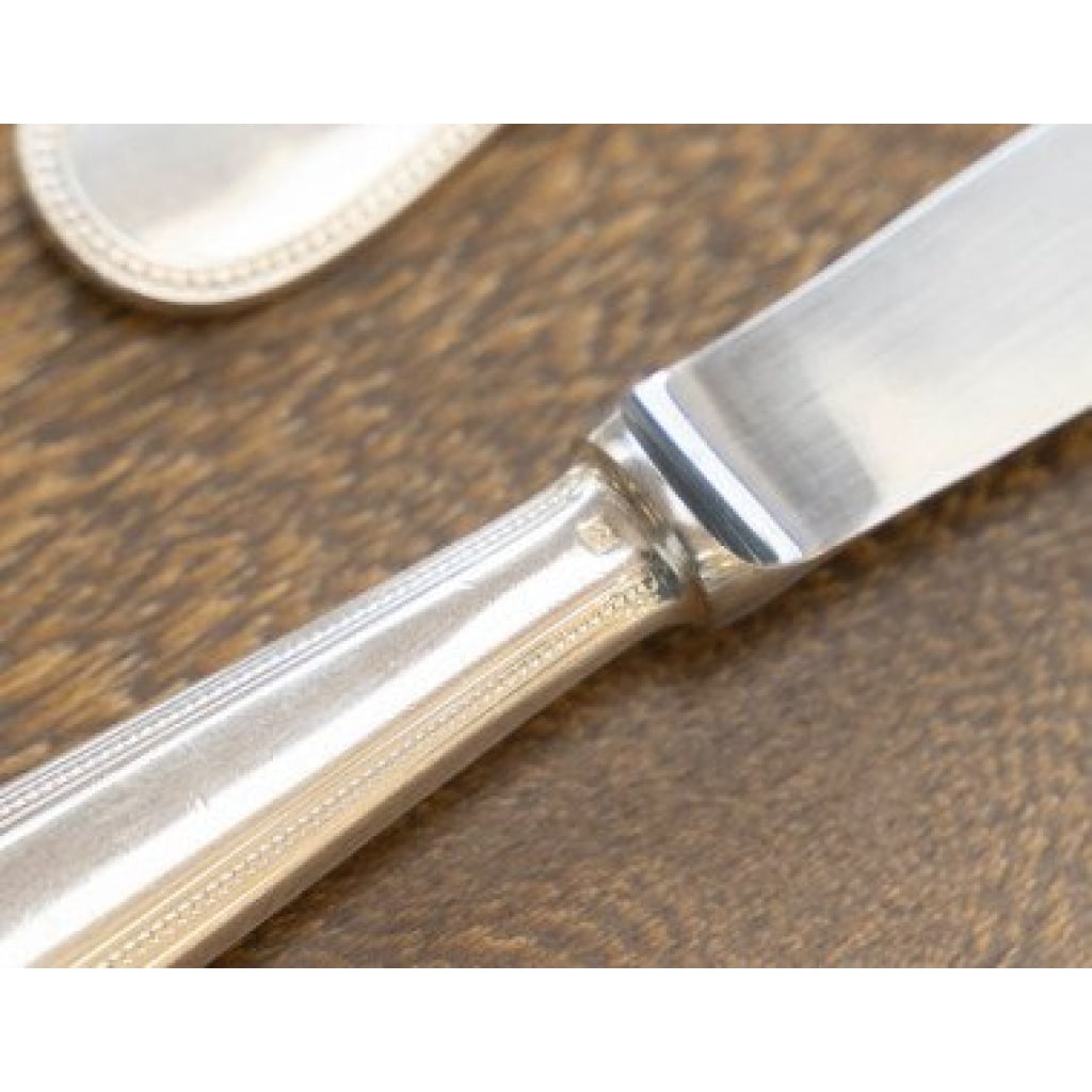 Christofle ménagère Perles pour 12 personnes (62 pièces) en métal argenté dans son coffre 10