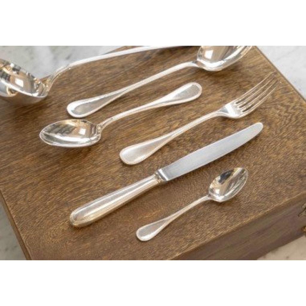 Christofle ménagère Perles pour 12 personnes (62 pièces) en métal argenté dans son coffre 2