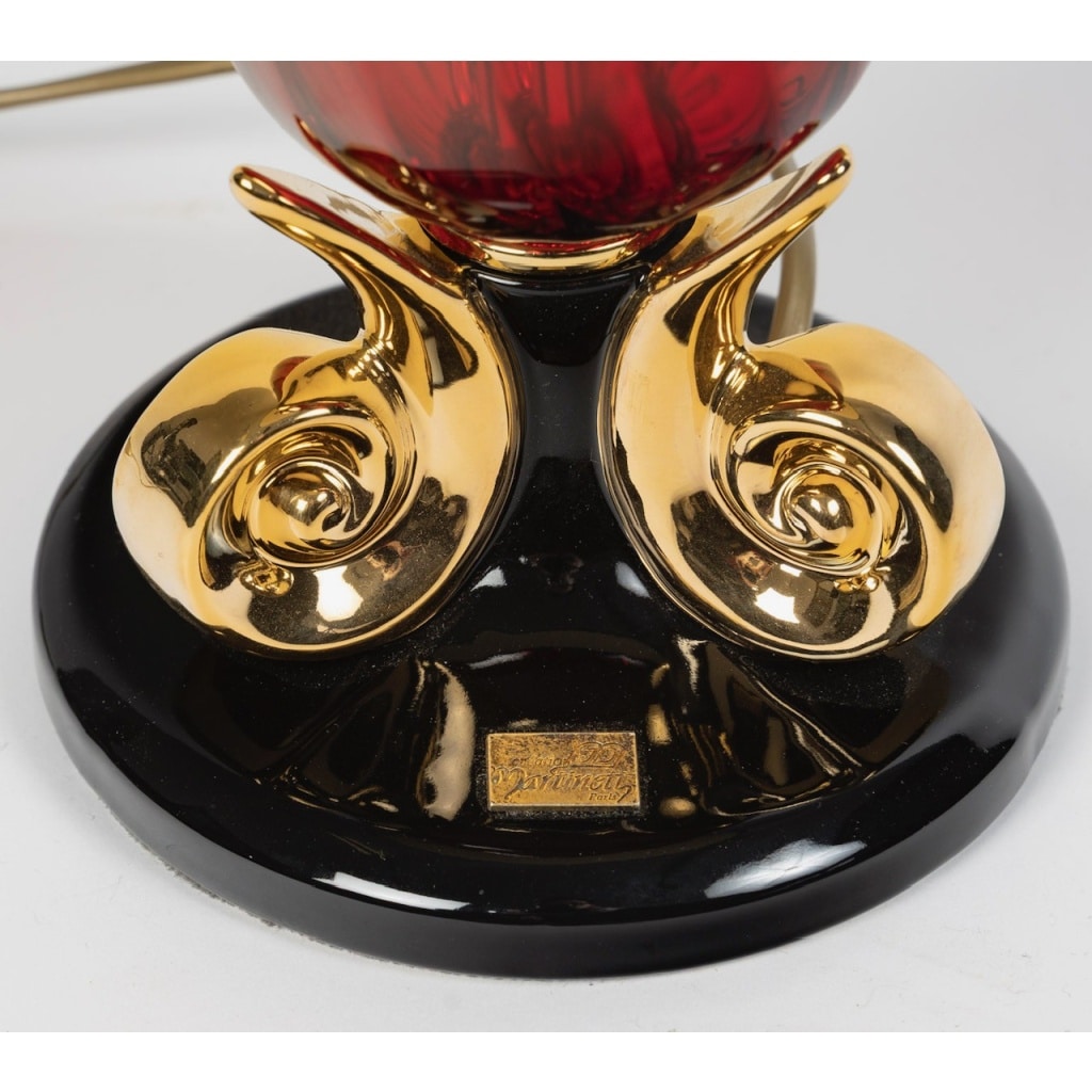 Grande lampe à poser en céramique et verre de Murano par la Maison Martinetti 3