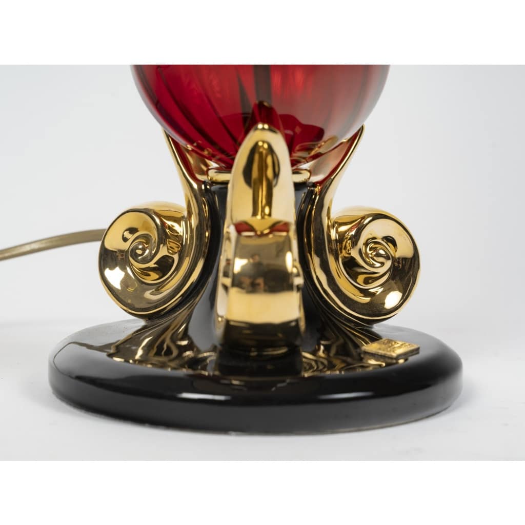 Grande lampe à poser en céramique et verre de Murano par la Maison Martinetti 8