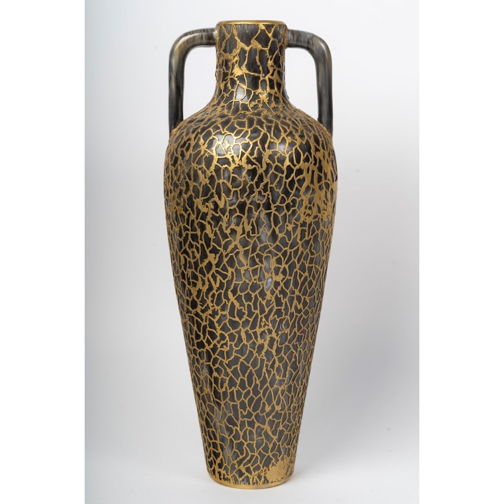 Grand vase amphore en céramique et laiton fondu des années 1950-60 6