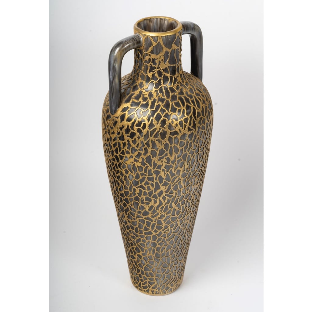 Grand vase amphore en céramique et laiton fondu des années 1950-60 8