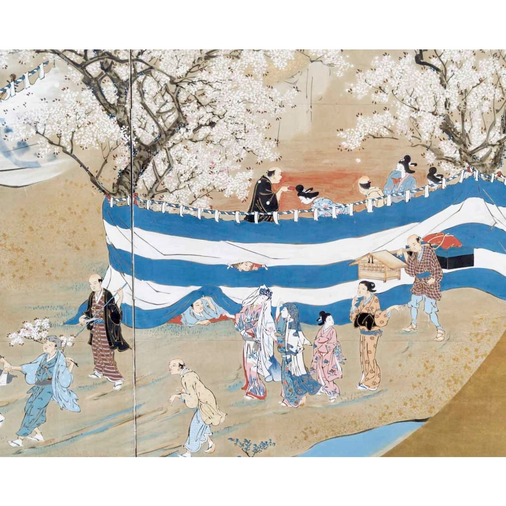 Le printemps. Paravent japonais à 2 panneaux. Epoque Meiji (1868-1912) 6
