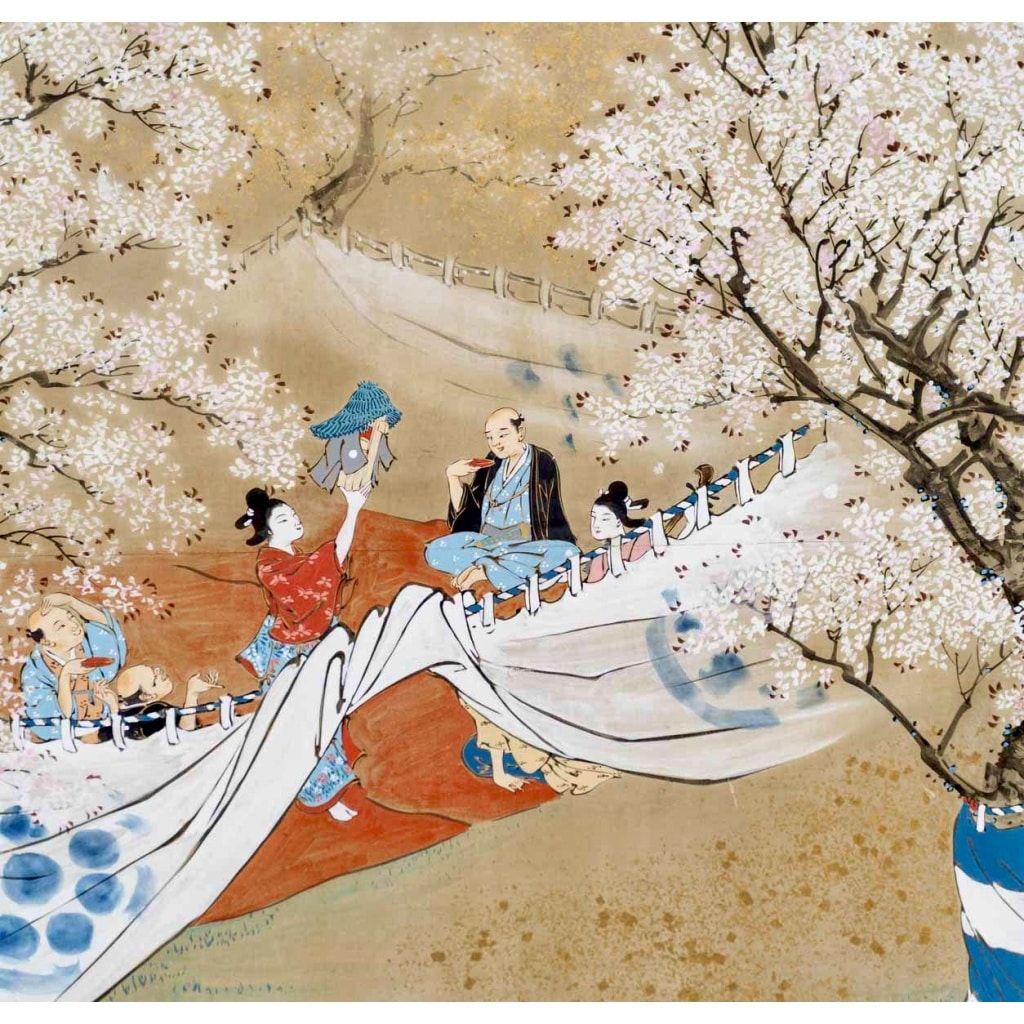 Le printemps. Paravent japonais à 2 panneaux. Epoque Meiji (1868-1912) 4