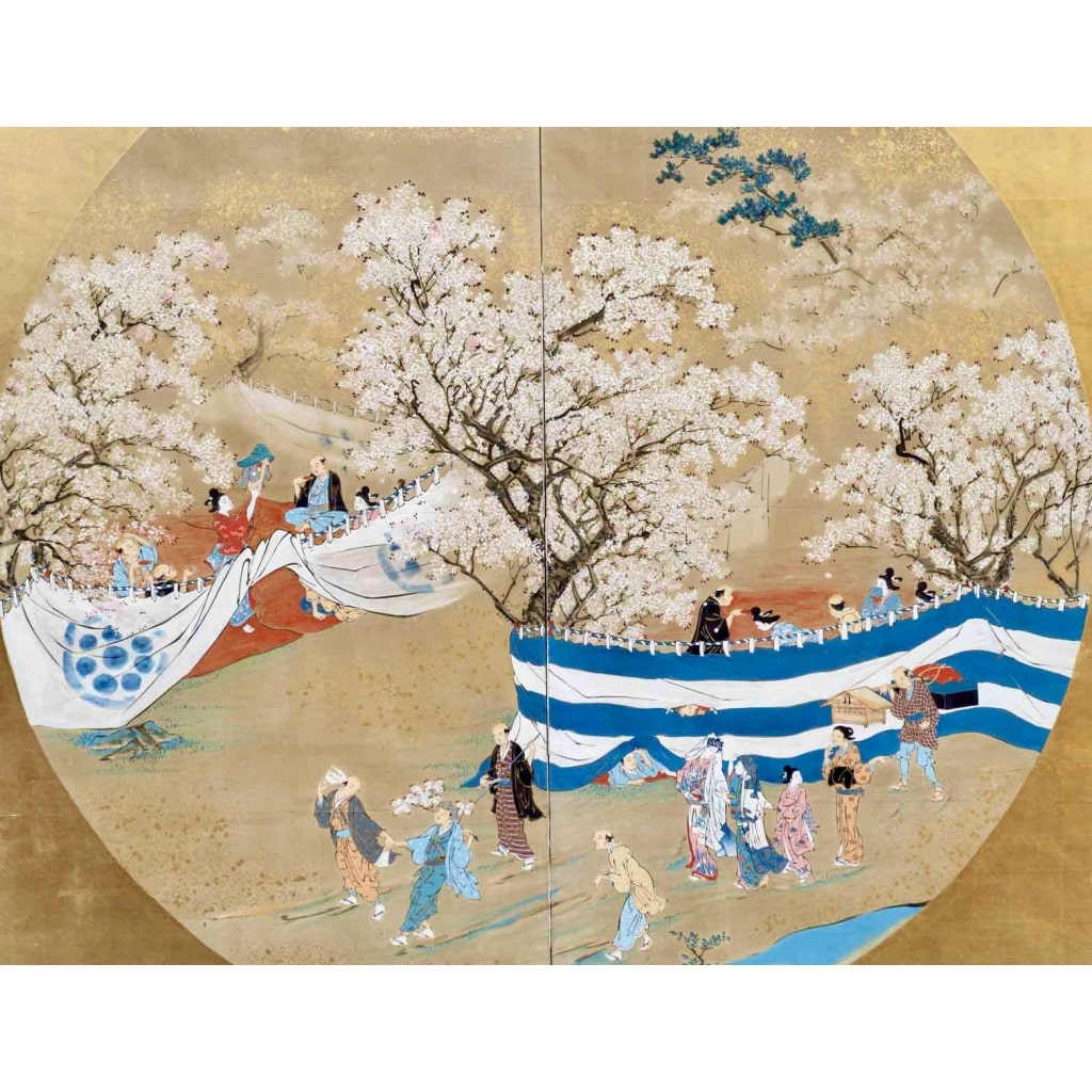 Le printemps. Paravent japonais à 2 panneaux. Epoque Meiji (1868-1912) 3