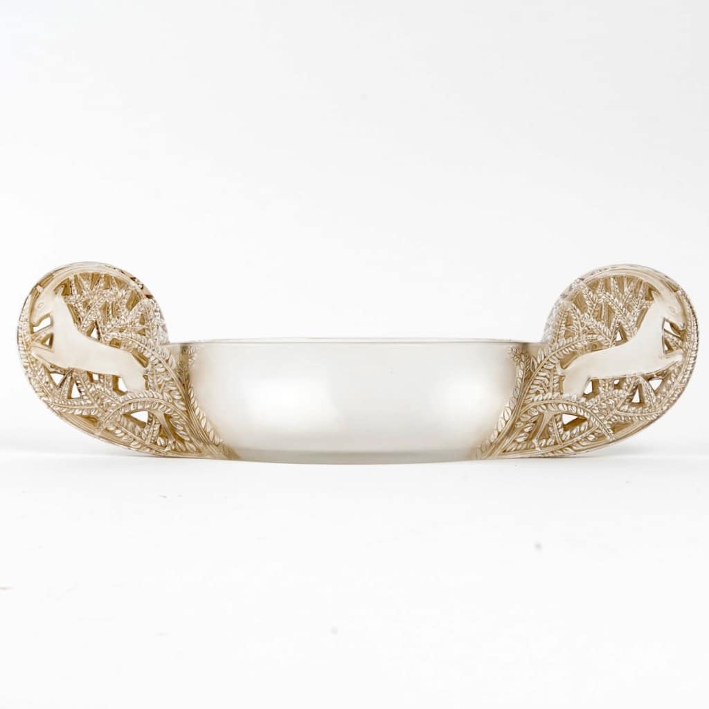 Jardinière Coupe « Saint-Hubert » verre blanc patiné sépia de René LALIQUE 2