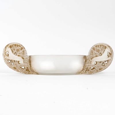 Jardinière Coupe « Saint-Hubert » verre blanc patiné sépia de René LALIQUE