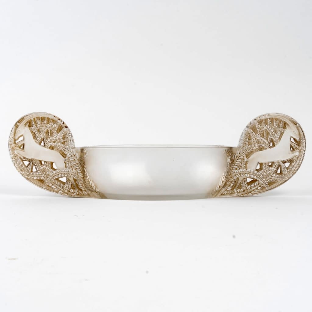 Jardinière Coupe « Saint-Hubert » verre blanc patiné sépia de René LALIQUE 3