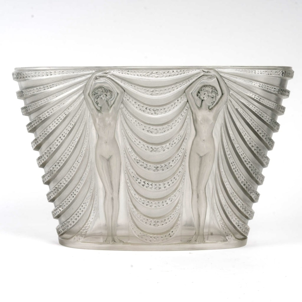 Vase « Terpsichore » verre blanc patiné bleu de René LALIQUE 2