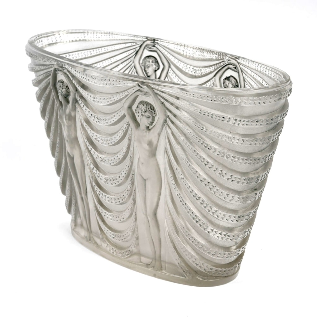 Vase « Terpsichore » verre blanc patiné bleu de René LALIQUE 4