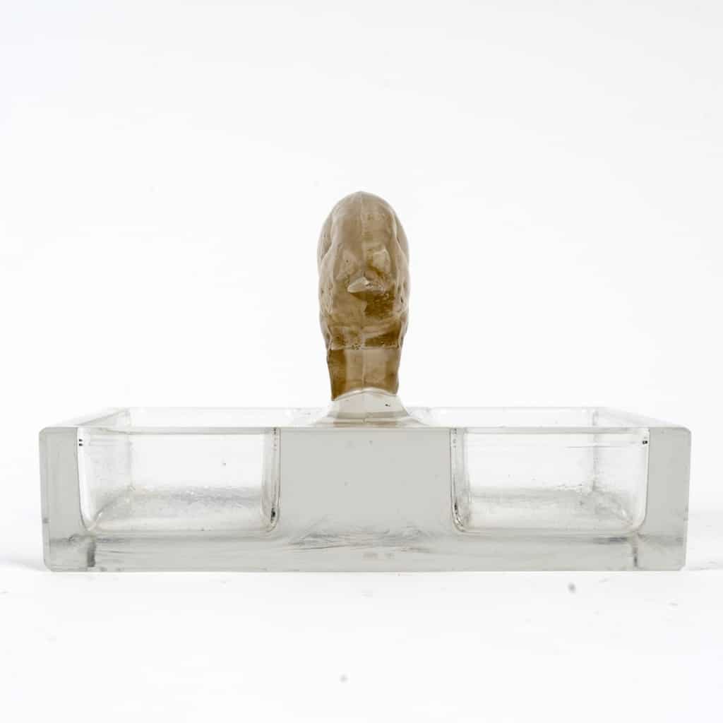 Cendrier « Chèvre » verre blanc patiné sépia de René LALIQUE 6