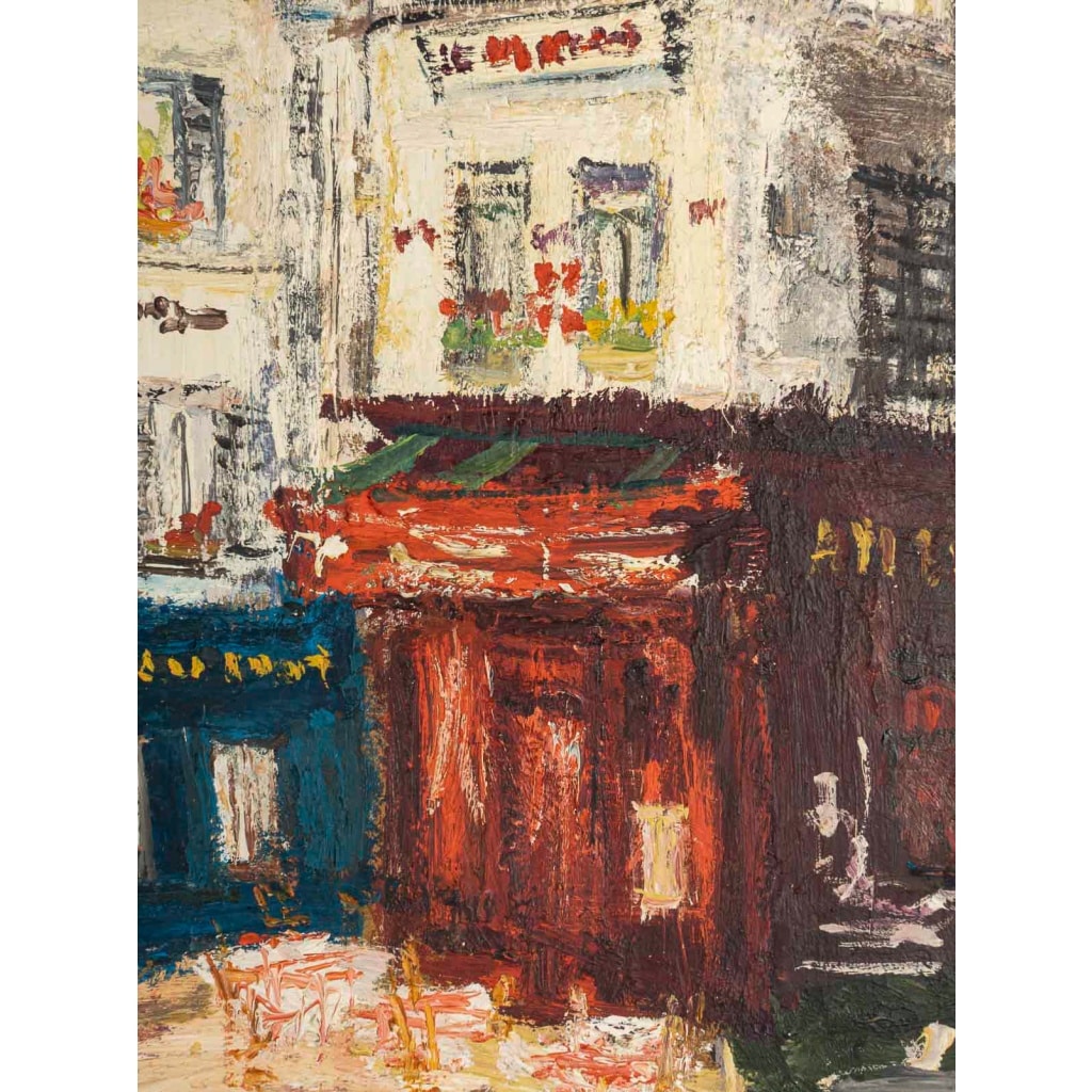 Serge Belloni (1925-2005) – Le Café de la Rue des Saules en Automne huile sur bois vers 1980 6 Serge Belloni (1925-2005) – Le Café de la Rue des Saules en Automne huile sur bois vers 1980 6