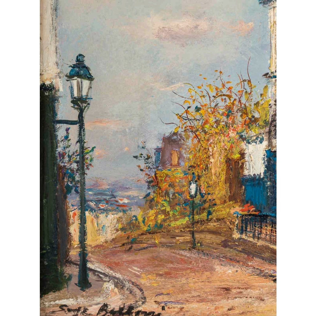 Serge Belloni (1925-2005) – Le Café de la Rue des Saules en Automne huile sur bois vers 1980 7 Serge Belloni (1925-2005) – Le Café de la Rue des Saules en Automne huile sur bois vers 1980 7