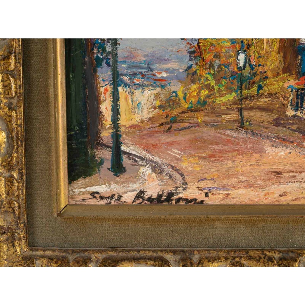 Serge Belloni (1925-2005) – Le Café de la Rue des Saules en Automne huile sur bois vers 1980 8 Serge Belloni (1925-2005) – Le Café de la Rue des Saules en Automne huile sur bois vers 1980 8