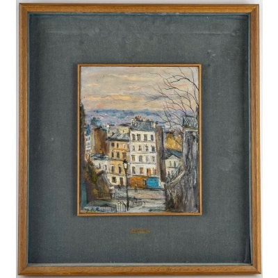 Serge Belloni (1925-2005) L’escalier de la rue du Calvaire à Montmartre huile sur panneau vers 1950-1960 Serge Belloni (1925-2005) L’escalier de la rue du Calvaire à Montmartre huile sur panneau vers 1950-1960