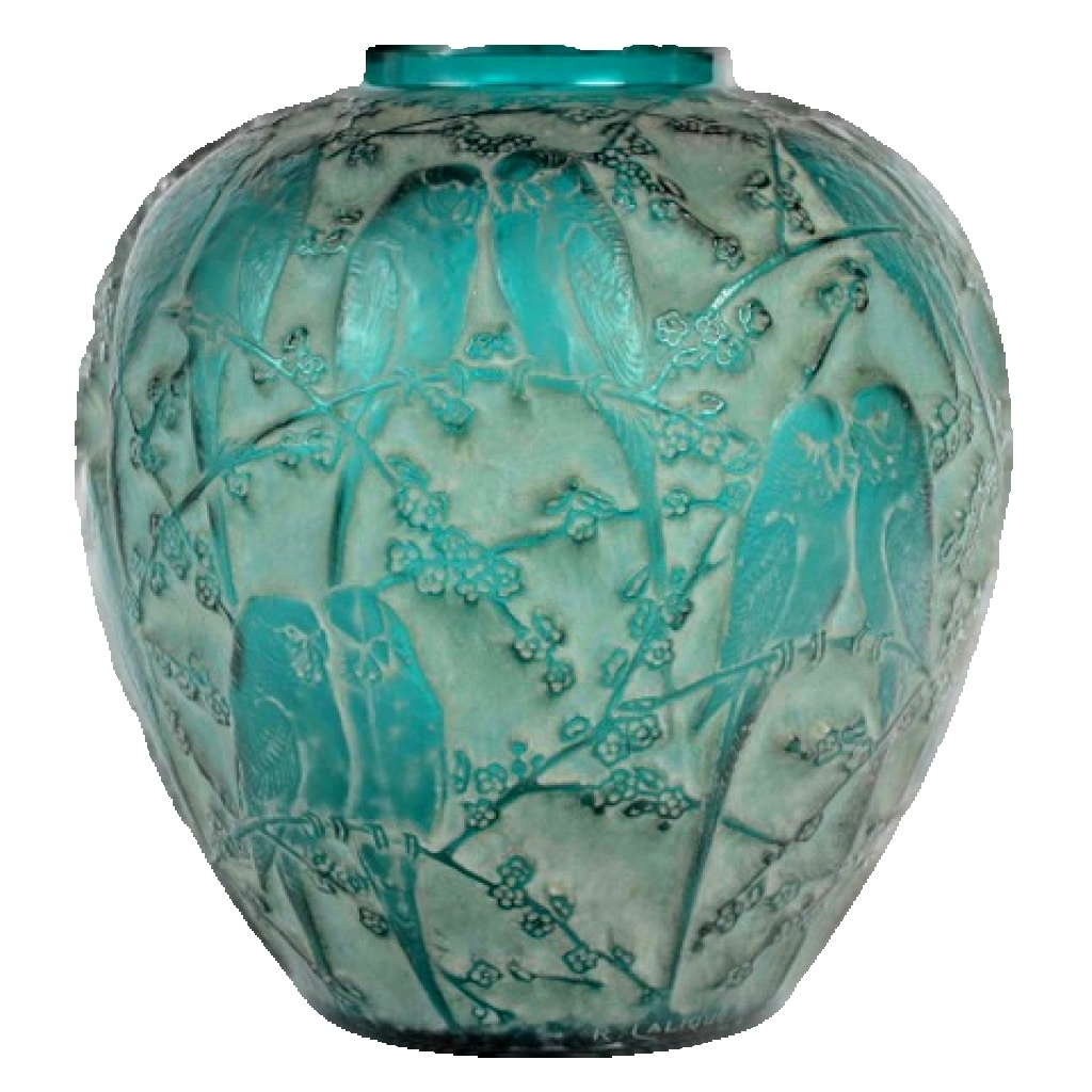 1919 René Lalique – Vase Perruches teinté vert 2 1919 René Lalique – Vase Perruches teinté vert 2