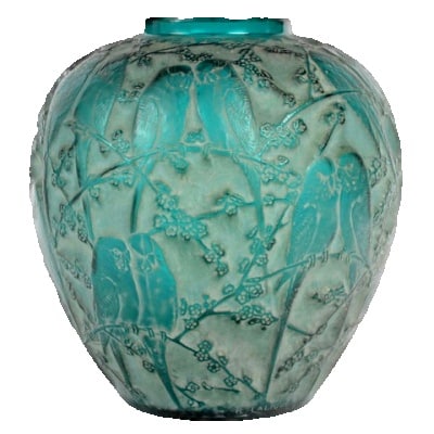 1919 René Lalique – Vase Perruches teinté vert 1919 René Lalique – Vase Perruches teinté vert