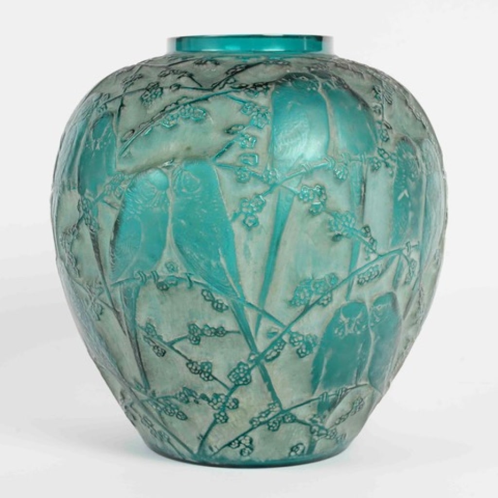 1919 René Lalique – Vase Perruches teinté vert 6 1919 René Lalique – Vase Perruches teinté vert 6