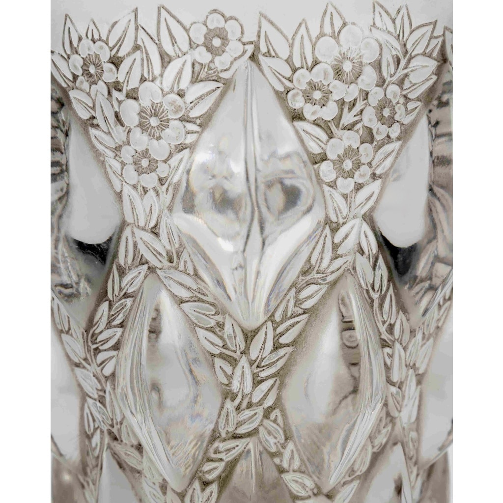 Vase « Rampillon » verre opalescent patiné gris de René LALIQUE 6