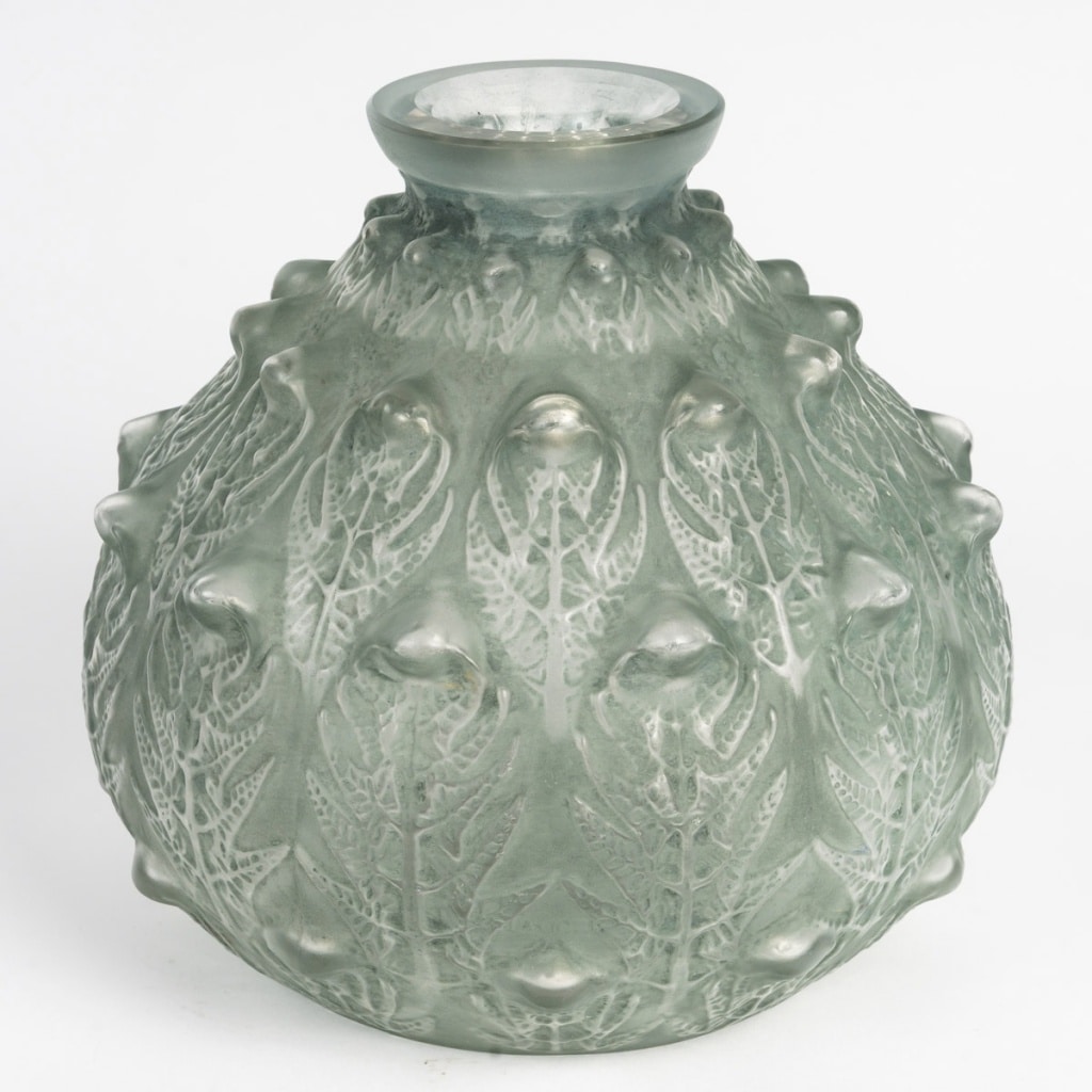 Vase « Fougères » verre blanc patiné vert de René LALIQUE 2