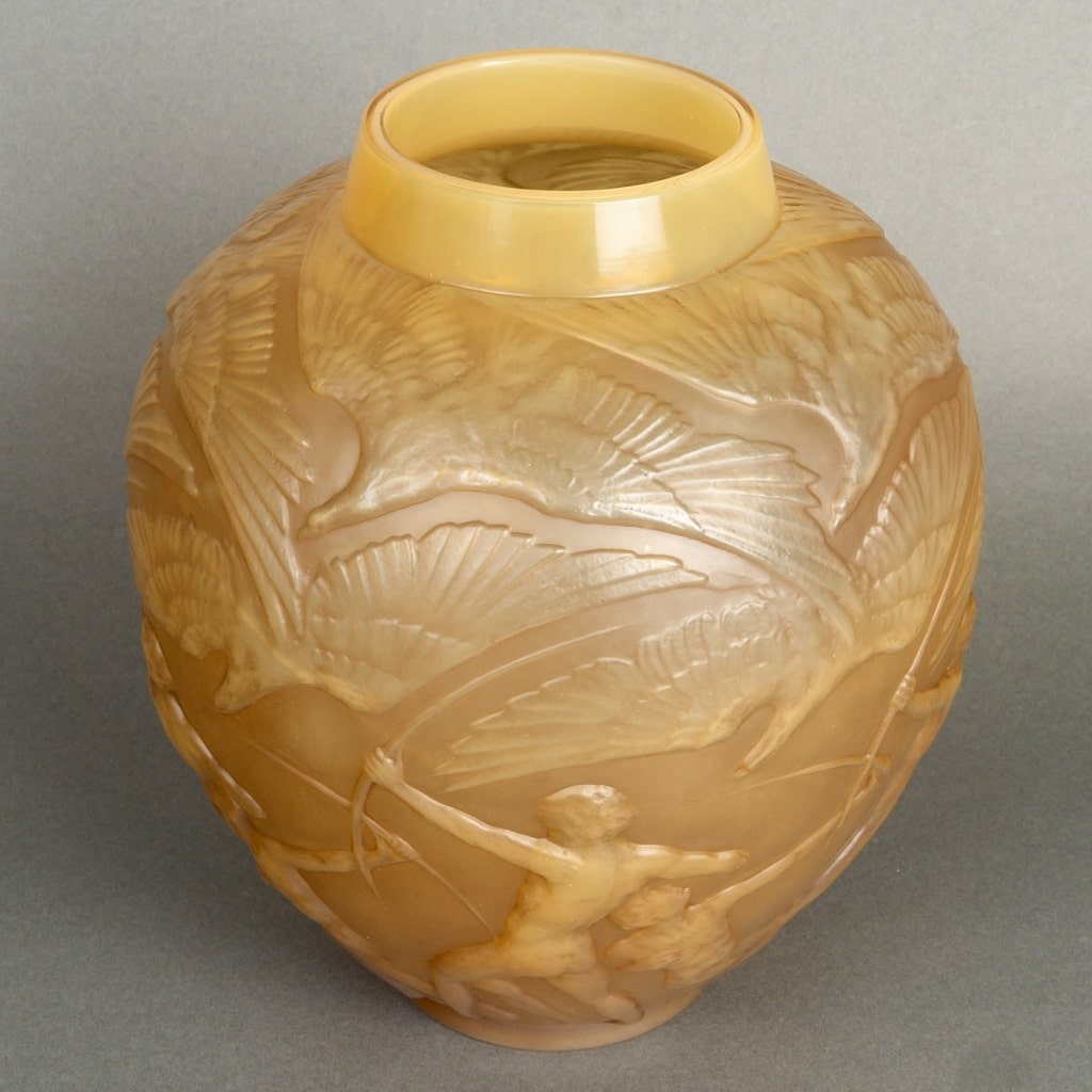 Vase « Archers » verre butterscotch patiné sépia de René LALIQUE 6