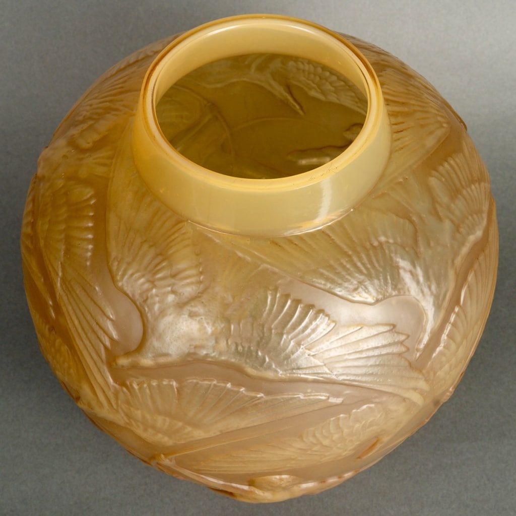 Vase « Archers » verre butterscotch patiné sépia de René LALIQUE 7