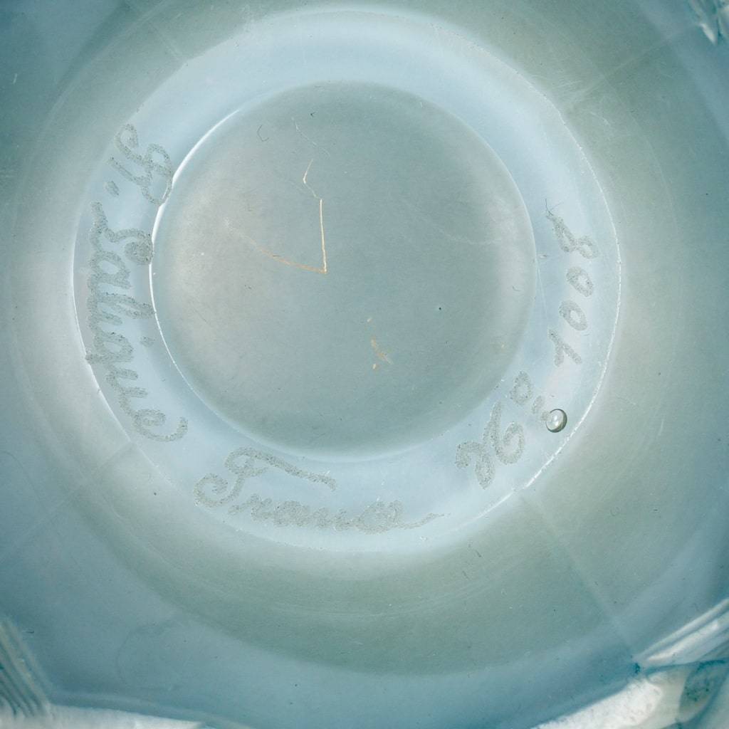 Vase « Oléron » verre opalescent patiné bleu de René LALIQUE 6