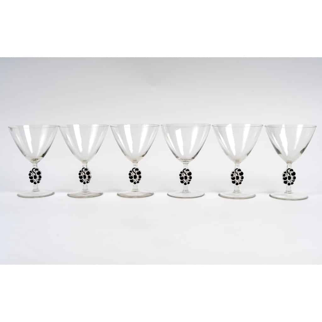 Suite de 6 Coupes à Champagne « Thionville » verre blanc émaillé noir de René LALIQUE 2